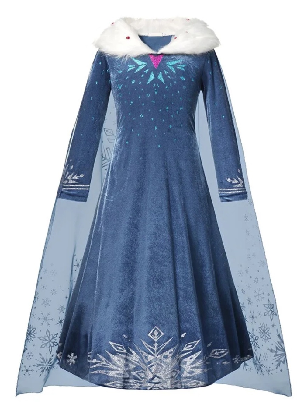 Disney Frozen-Ispired Elsa Dress with Faux Fur Collar and Attached Cap